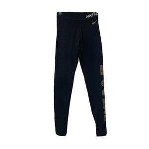 Nike Pro Women's Hyperwarm Leggings Size Small Black Gold Just Do It